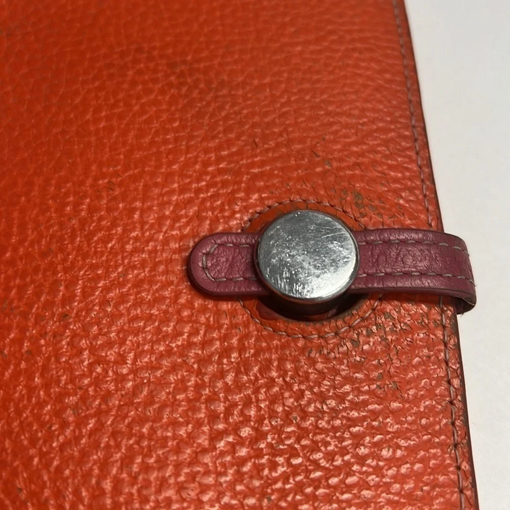 Orange Italian Pebbled Leather Pull Through Closure Clutch Wallet 7.5 x 4.5